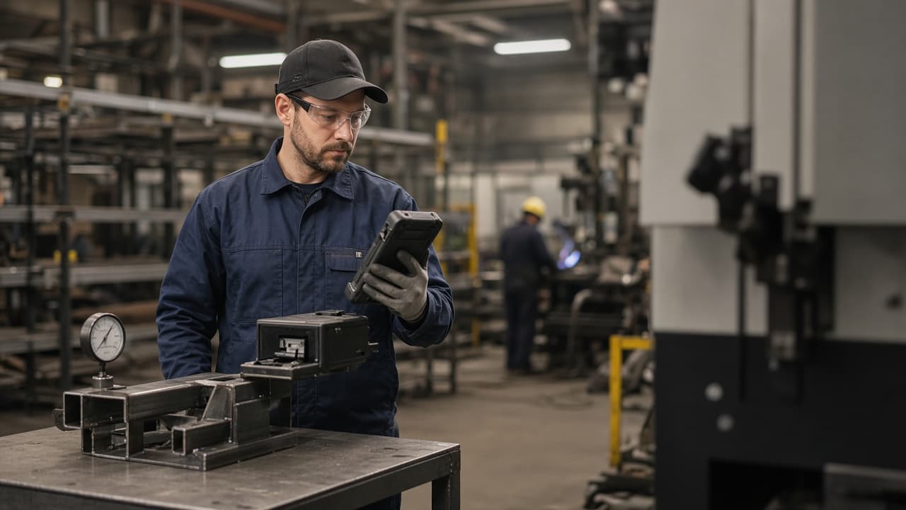 Production operator recording completed work at the fabrication cell where it happened